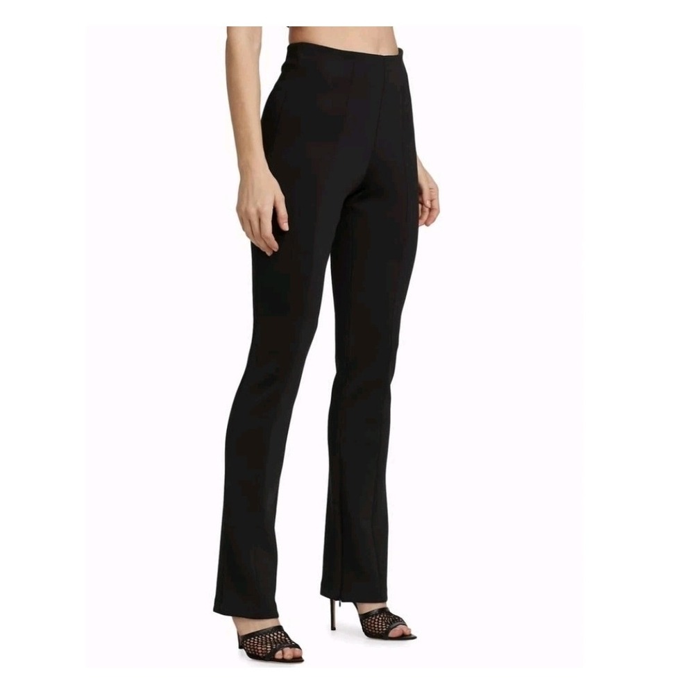 Good American Scuba Pintuck Slim Flare Trousers Size 0 Black High Rise Side Zip - Picture 2 of 11